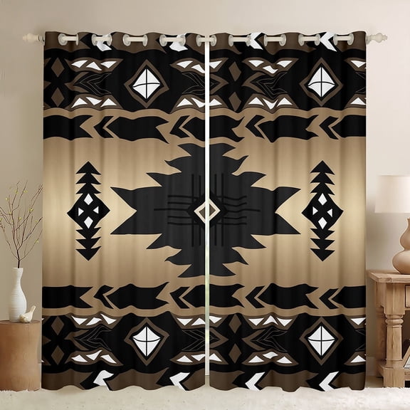 Western Boho Curtains 2 Panels 38"Wx45"L,Aztec Curtains & Drapes Tribal Arrow 30%-50% Blackout Curtains Rustic Home Decor,Bohemian Stripes Western Room Decor Southwestern Decor,Black Brown