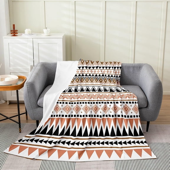 Western Boho Flannel Fleece Blanket, Aztec Plush Bed Blanket, Ethnic Tribal Arrow Throw Blanket, Retro Exotic Nordic Style Fuzzy Blanket, Diamond Stripes Decor Sherpa Blanket, Baby Size