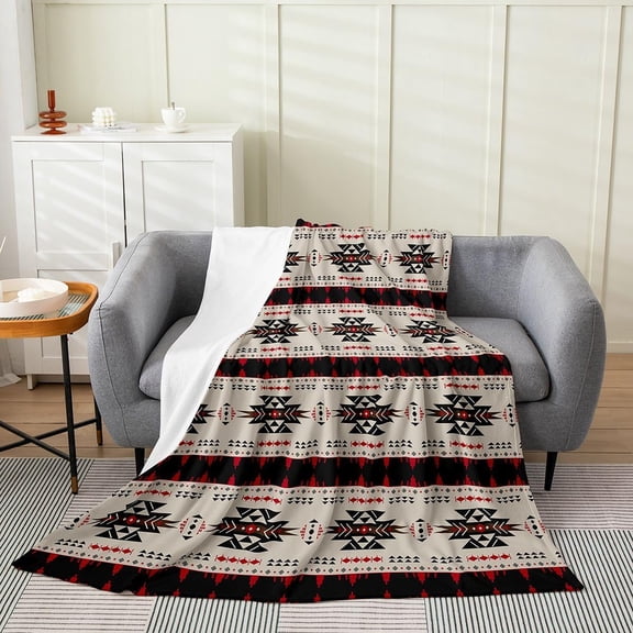 Western Boho Flannel Fleece Blanket Baby Size, Aztec Plush Bed Blanket, Ethnic Tribal Arrow Throw Blanket, Retro Exotic Nordic Style Sherpa Blanket, Indian Bohemian Decor Fuzzy Blanket, Brown Red