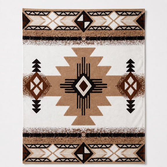 Western Boho Geometric Fleece Throw Blanket, 280 GSM Polyester