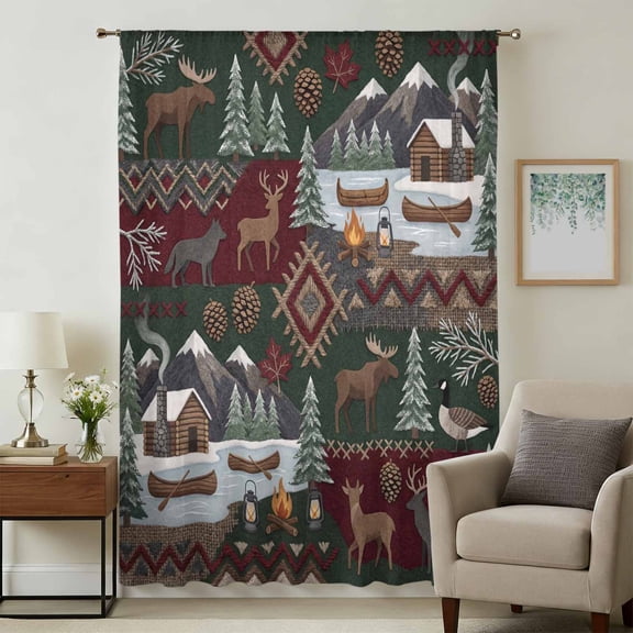 Western Boho Sheer Curtains 45" Long for Bedroom, Farmhouse Country Rustic Chic Wild Nature Cabin Deer Light Filtering Privacy Drapes, Semi Sheer Short Window Treatment for Kitchen Cafe Bathroom