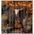 thumbnail image 1 of Western Boho Shower Curtain Aesthetic Southwest Country Ranch Bath Curtain Retro Rustic Barn Door with Bull Skull Desert Cactus Cowboy Guitar Texas Hippie Bathroom Decor Set with Hooks 72X72IN, 1 of 1