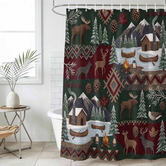 Western Boho Shower Curtain Set, Waterproof Shower Curtains for Bathroom, Farmhouse Country Rustic Chic Wild Nature Cabin Deer Washable Fabric Bath Curtain for Bathtub with Hooks 72x78 Inches