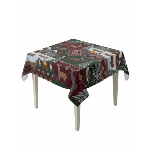 Western Boho Suqare Tablecloth - 54 x 54 Inch, Farmhouse Country Rustic Chic Wild Nature Cabin Deer Waterproof & StainResistant Tablecloth, Washable Oil-proof Table Cover for Dining/Party/Wedding