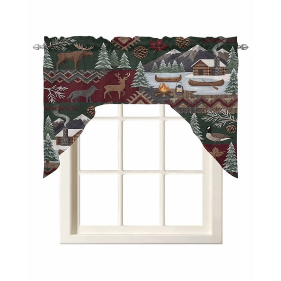 Western Boho Swag Valances for Windows, Curtains Drapes, Farmhouse Country Rustic Chic Wild Nature Cabin Deer Kitchen Window Curtains Over Sink Window Treatment Valance for Bedroom/Bathroom 56"x36"