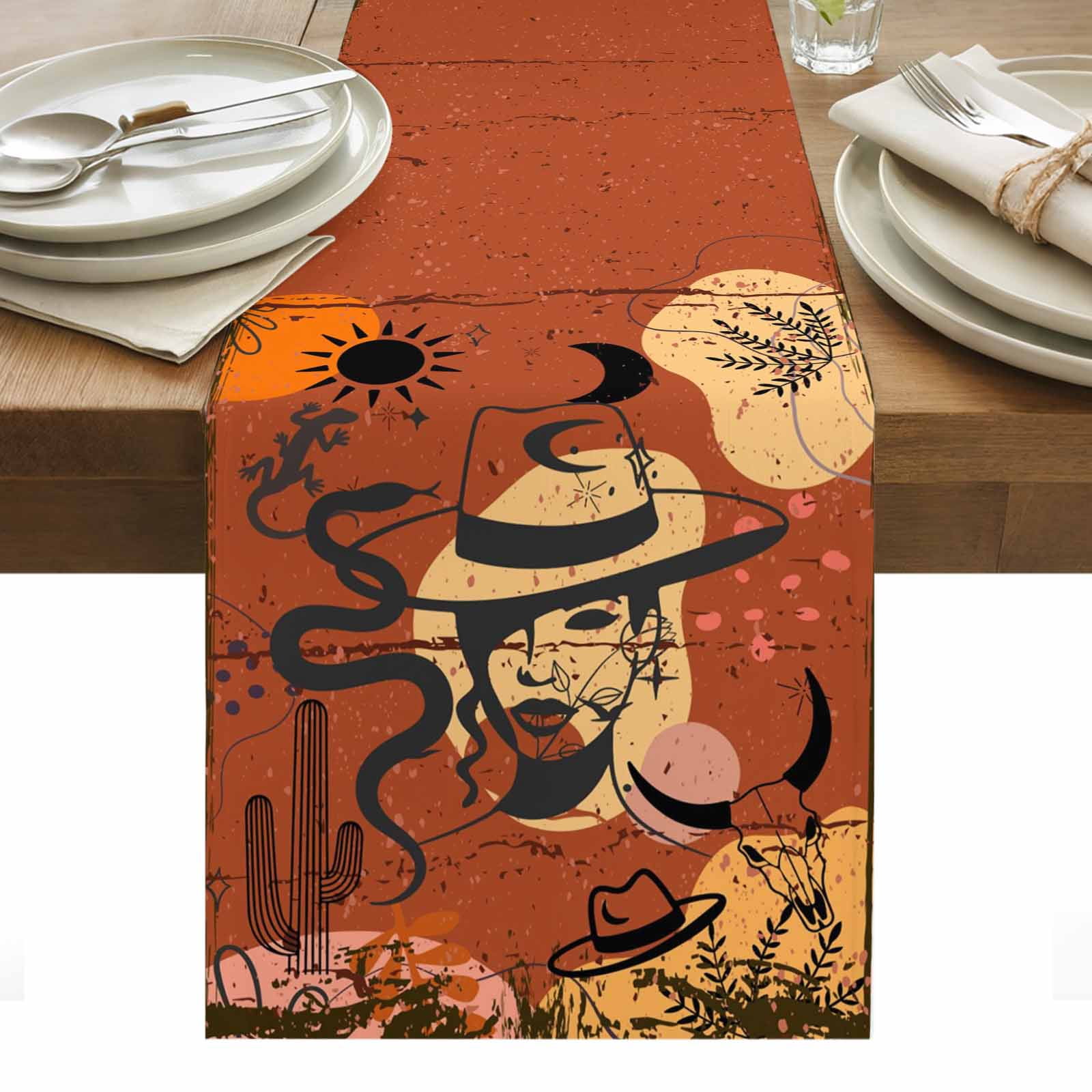 Western Rustic Table Runner Western Boho Table Runner - 120 Inch Long, Kitchen Dining Table Runner ...
