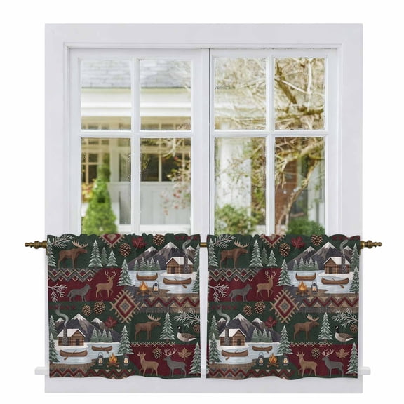 Western Boho Tier Curtains 24 Inch Length, Farmhouse Country Rustic Chic Wild Nature Cabin Deer Cafe Short Curtains for Bathroom Sink, Kitchen Curtain Light Filtering Drapes 2 Panels 27.5"Wx24"L