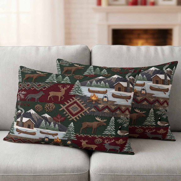 Western Boho Waterproof Outdoor Throw Pillow Covers 20"x12" Pack 2, Pillow Cases Throw Cushion Cover with Zipper, Farmhouse Country Rustic Chic Wild Nature Cabin Deer Pillowcase for Poolside Sofa