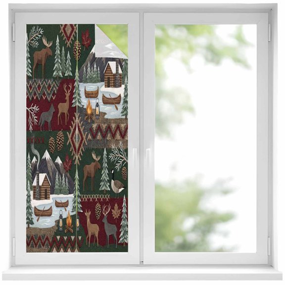 Western Boho Window Privacy Film,Farmhouse Country Rustic Chic Wild Nature Cabin Deer Static Cling UV Sun Blocking Window Tint Day and Night,Non-Adhesive One Way Privacy Cover 19.6''x39.3''