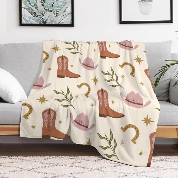 Western Boot Boho American Fleece Bed Blankets,Soft Flannel Cozy Blanket for Adults,Washable Lightweight Fuzzy Blanket Gift for Girls Boys 50X60in