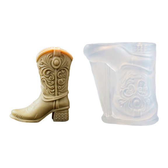 Western Boot Casting Form for Epoxy and Gypsum Art, Textured Boot Shape Single Cavity Making Tool for Handmade Display Projects and Shelf Styling