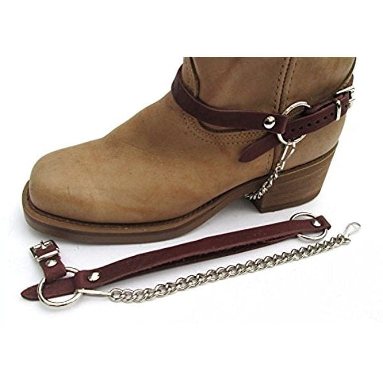 Sangle en Cuir Noir pour Bottes Cowboy ou Motard avec Décorations Conchos et Chaîne - France