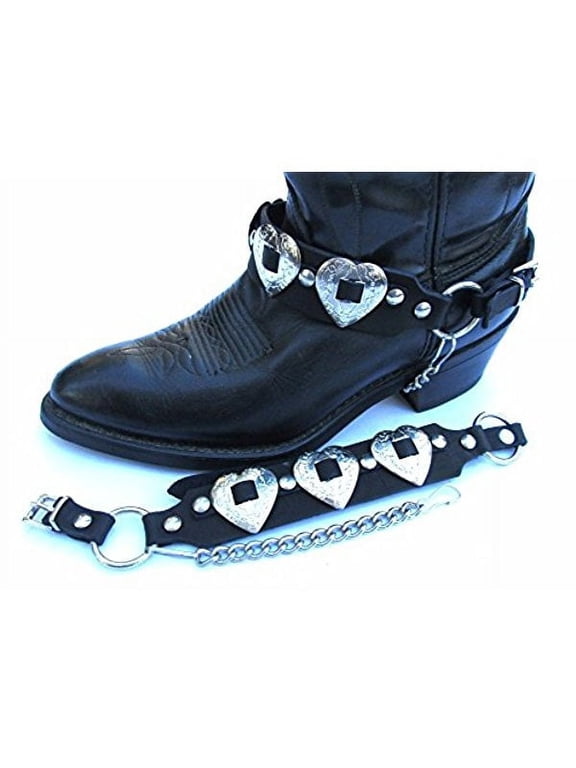 Western Boot Leather Harness Strap Chains Ladies with Heart Conchos NP