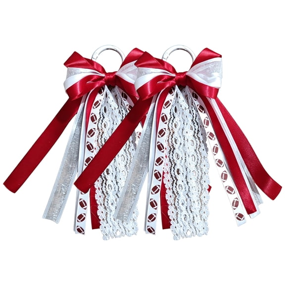 Western Boot Ornament Set, Cheer Bows, Gift for Cheerleader, Satin Ribbon Lace Trim Accents, 9X3 Inch 2-Piece Ribbon Bow Tassel Shoe Charms with Polished Silver Carabiners for