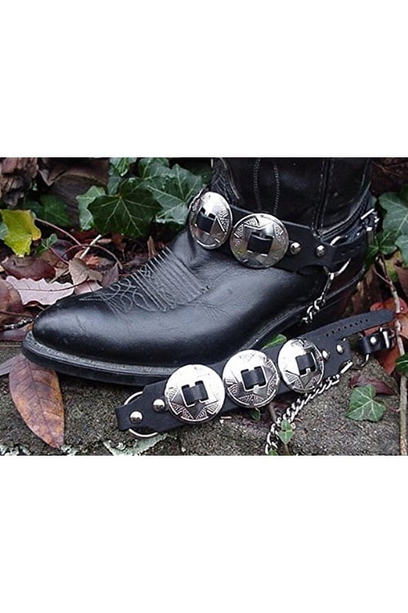Western Boots Boot Chains Black Topgrain Cowhide Leather W 3 Big Silver Conchos