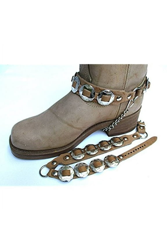 Western Boots Boot Chains "The Concho Honcho" Light Sienna Brown Leather, 8 Conchos