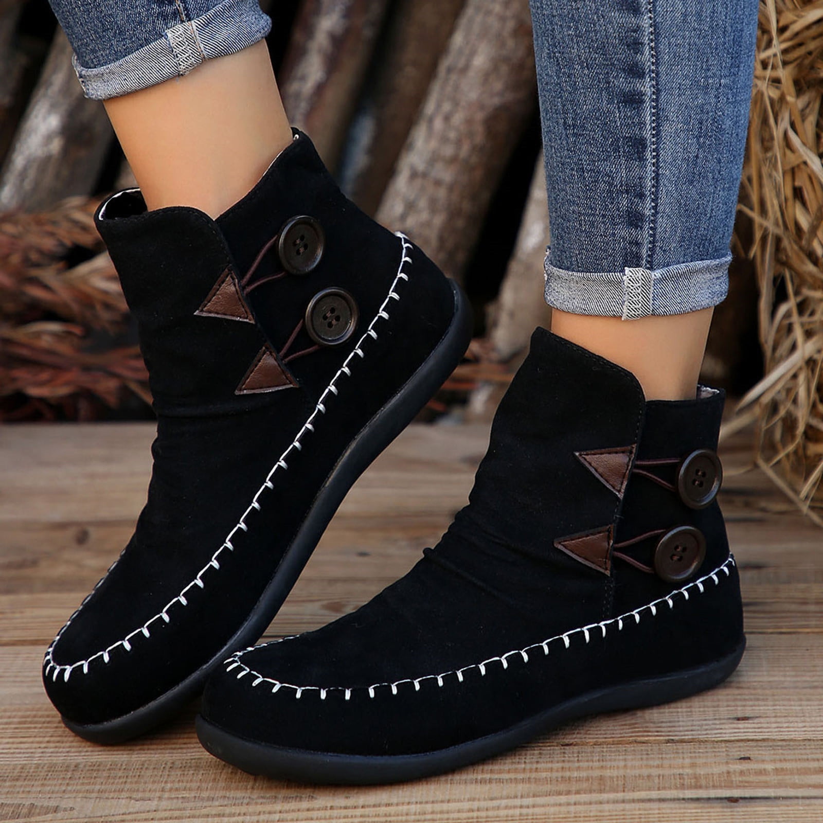 Western Boots Botines For Women Cowboy Boots For Wide Calf Fashion Short Boots Solid Color Retro Plush Suede Finish Women Cowgirl Cowboy Boots Walmart