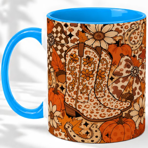 Western Boots Fall Accent Mug, 11oz Ceramic Coffee Cup for Fall Lovers