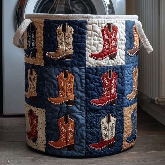 Western Boots Quilted Laundry Basket, Storage Bin Laundry Basket Fabric, House Storage Hamper, Mother Day's Gift Ideas