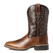 Western Boots for Men-Low-Heel Stitching Mid-Pipe Cowboy Boots Retro Square Toe Wide Calf Pull On Boots