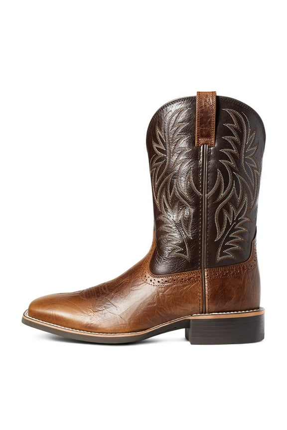 Western Boots for Men-Low-Heel Stitching Mid-Pipe Cowboy Boots Retro Square Toe Wide Calf Pull On Boots