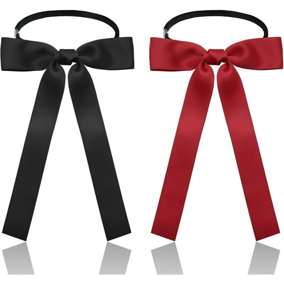 Western Bow Ties for Men Women, Black/Red Colonel Satin Ribbon String Cowboy Bow Tie for Costume Uniform