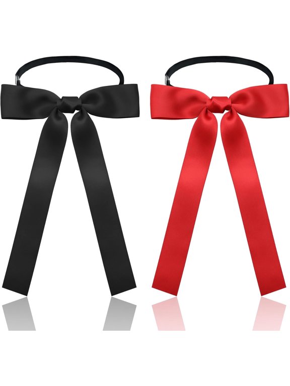 Western Bow Ties for Men Women, Black/Red Colonel Satin Ribbon String Cowboy Bow Tie for Costume Uniform