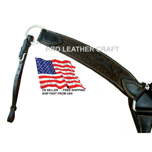 Western Breast Collar Roping Breastcollar Oak Tooled Leather Black Horse Barrel Racing Heavy Duty Trail Pleasure Breastcollars