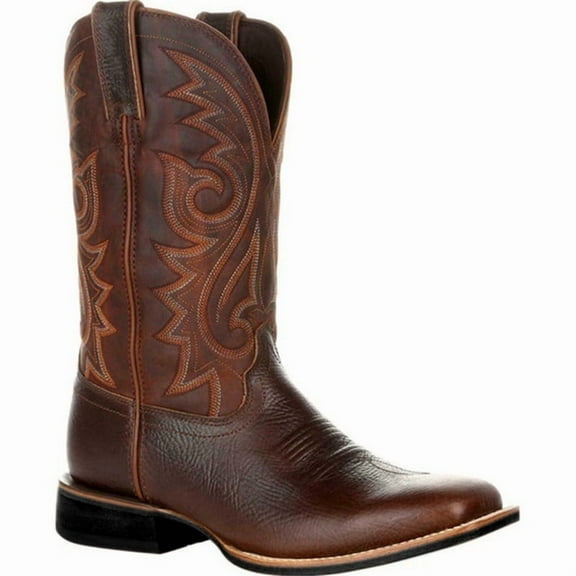 Western Brown Boots Classic Durable Leather Embroidered Cowboy Boots for Men Wide Calf Pull On Boots Country Boots