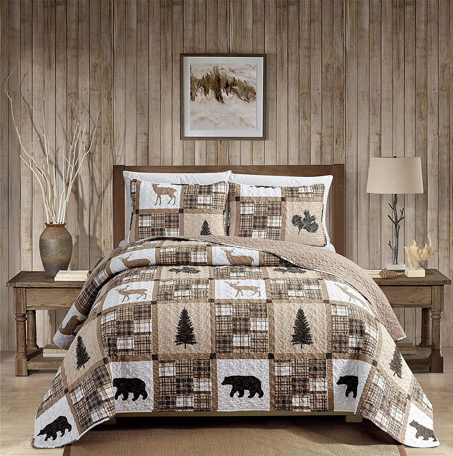 Donna Sharp Full/Queen Quilt - Bear Walk Plaid Lodge Pattern, Machine Washable