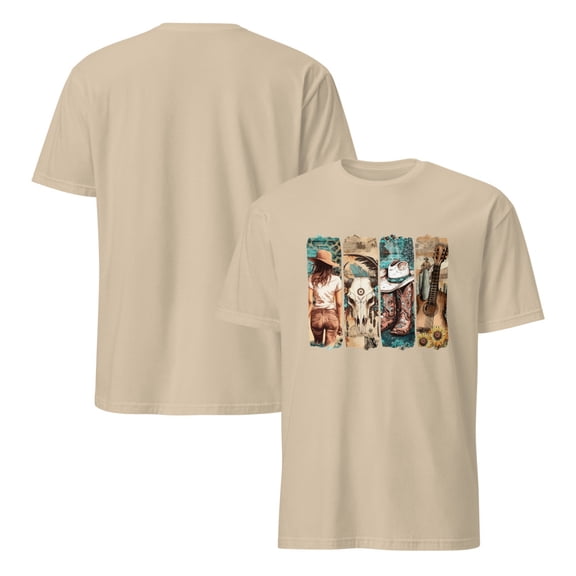 Western Brushstroke T-Shirt, Western, Cowgirl Boots, Boho, Trendy, Paint Stroke Tee (Sand, 2XL)