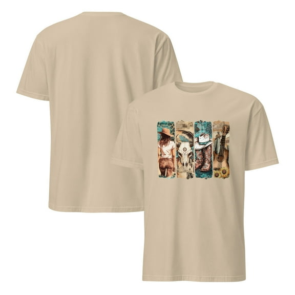 Western Brushstroke T-Shirt, Western, Cowgirl Boots, Boho, Trendy, Paint Stroke Tee (Sand, L)