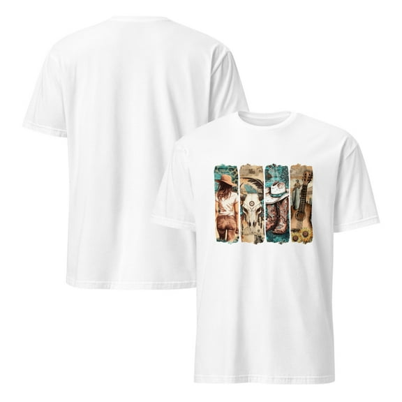 Western Brushstroke T-Shirt, Western, Cowgirl Boots, Boho, Trendy, Paint Stroke Tee (White, 2XL)