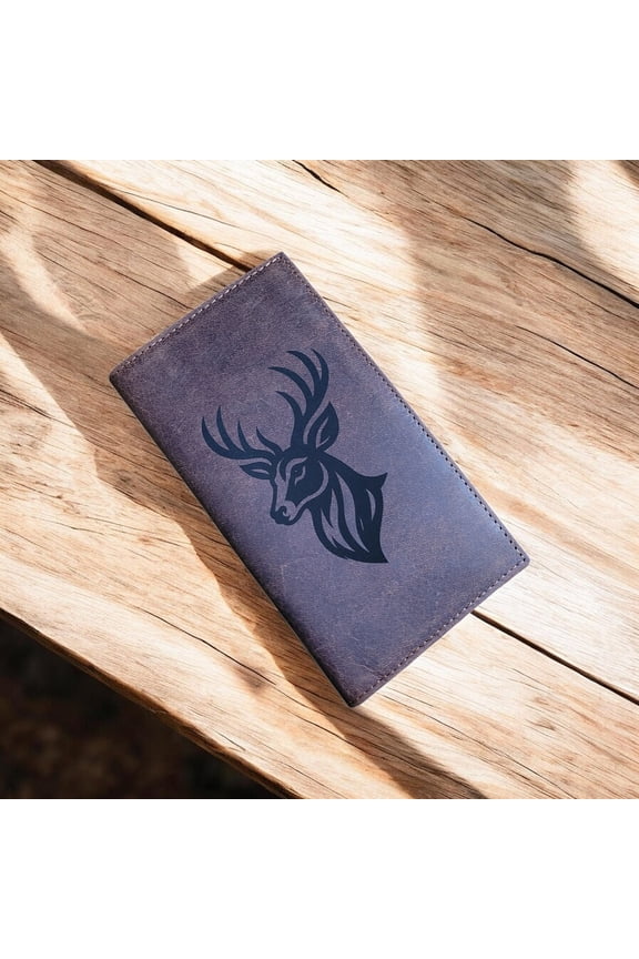 Western Buffalo Leather Rodeo Wallet RFID Bi-Fold Long Hunter Wallet Deer