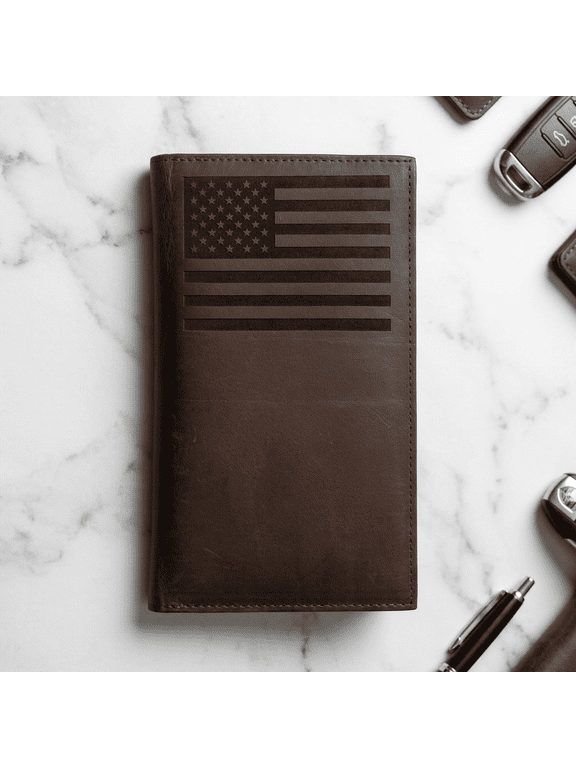 Western Buffalo Leather Rodeo Wallet RFID Bi-Fold Long Wallet US Flag