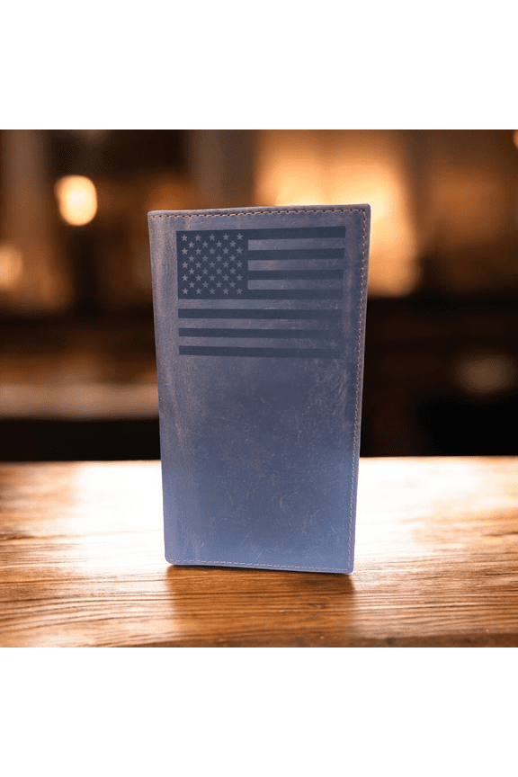 Western Buffalo Leather Rodeo Wallet RFID Bi-Fold Long Wallet US Flag