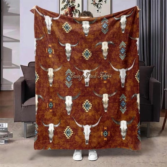 Western Bull Head Pattern Blanket, 1 Count Soft Throw Blanket, Air-conditioned Room Blanket, Warm Nap Blanket for Home Office Travel Camping