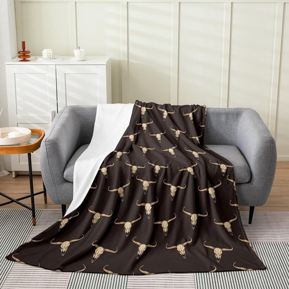 Western Bull Skull Throw Blanket for Couch Sofa Bed Fleece Soft Warm Cozy Fluffy Bed Blanket