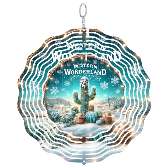 Western Cactus Christmas 3D Wind Spinner Kinetic Winter Hanging Yard Art Decor