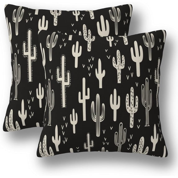 Western Cactus Covers 18 x 18 Set of 2 Black Decorative Throw Pillow Cover Plants Linen Outdoor Pillowcases Farmhouse Home Decor for Couch Bed Sofa, -P0424-PC007