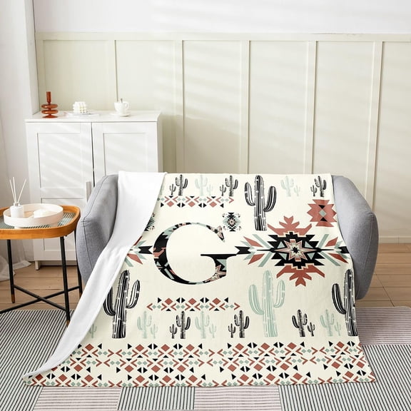 Western Cactus Initial G Blanket for Couch Sofa Bed