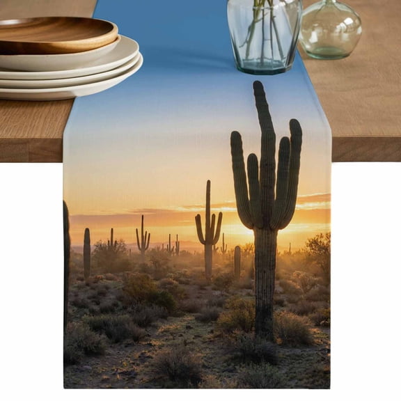 Western Cactus Sunrise Table Runner 36 Inches, Modern Abstract Art Retro Bed Runner Dresser Scarves Tabletop for Indoor Outdoor Parties/Ceremony/Banquet, 13"x 36"