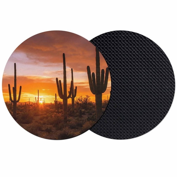 Western Cactus Sunset Coasters Set of 2, Absorbent Coasters for Drinks, Modern Abstract Art Retro Coaster for Desk Coffee Table Protection, Home Decor House Warming Gifts 4"
