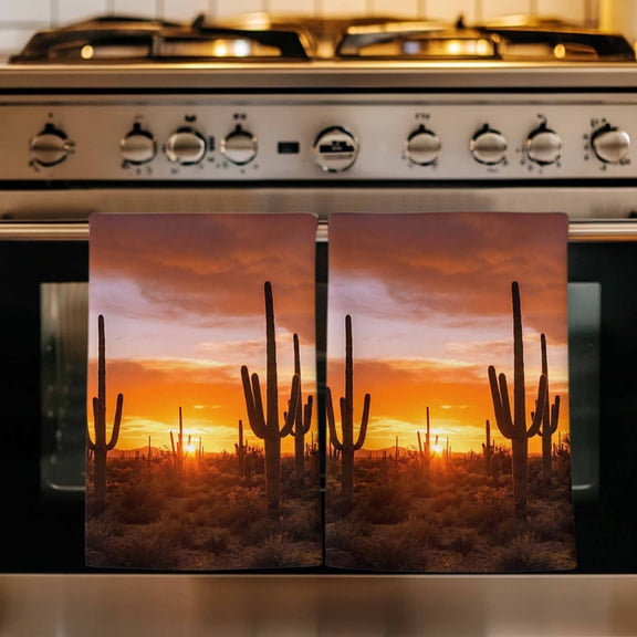 Western Cactus Sunset Kitchen Towels Set of 1, Modern Abstract Art Retro Absorbent Dish Towels for Kitchen, Microfiber Hand Towel, Quick Drying Tea Towel for Cleaning Decorative Dishcloths