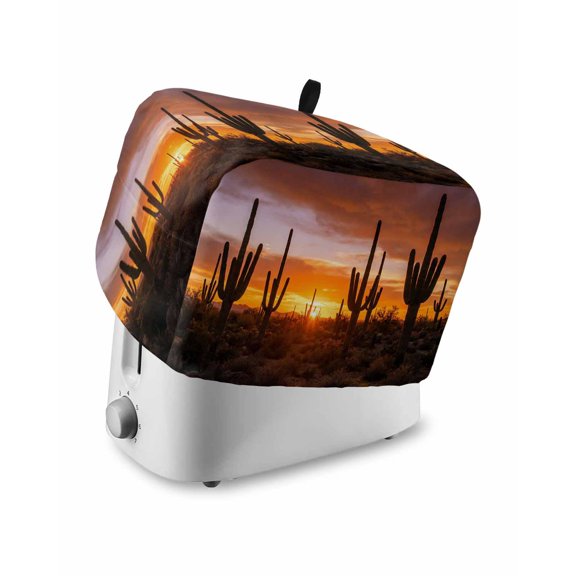 Western Cactus Sunset Small Toaster Cover 2 Slice, Kitchen Appliance Covers, Modern Abstract Art Retro Toaster Oven Cover with Loop, Bread Machine Cover Polyester Dust Cover Protection