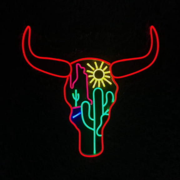 Western Cattle Bull Head Skull Neon Sign, Bull Head Neon light, Mexico Bull Head, Western Cattle