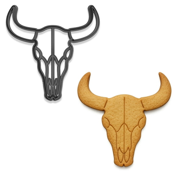 Western Cattle Skull Cookie Cutter & Stamp Set 4x3.9", Rustic Cowboy Longhorn Design (Random Color)