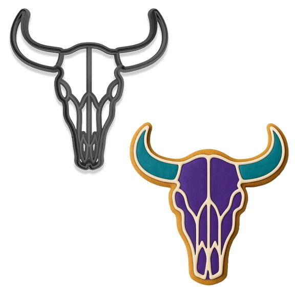 Western Cattle Skull Cookie Cutter & Stamp Set � 4x3.9", Rustic Cowboy Longhorn Design (Random Color)