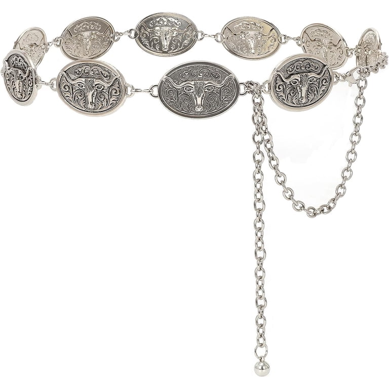 Western Chain Belt for Women Concho Silver Link Chain Belts 