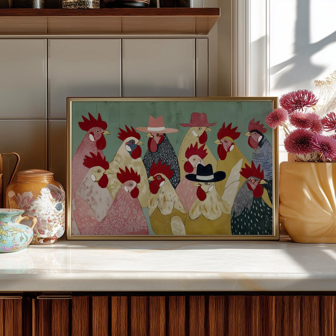 Western Chicken Art Print, Farmhouse Kitchen Decor, Cowboy Hat Hen ...